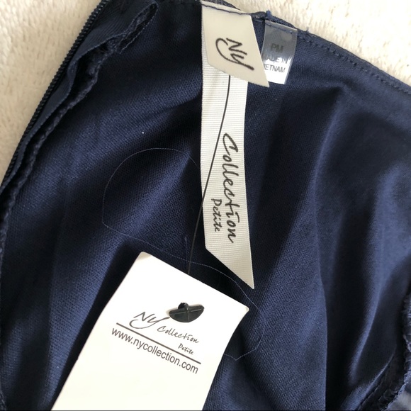 NY Collection see through size PM dark blue short sleeves belt prom dress - Picture 7 of 13